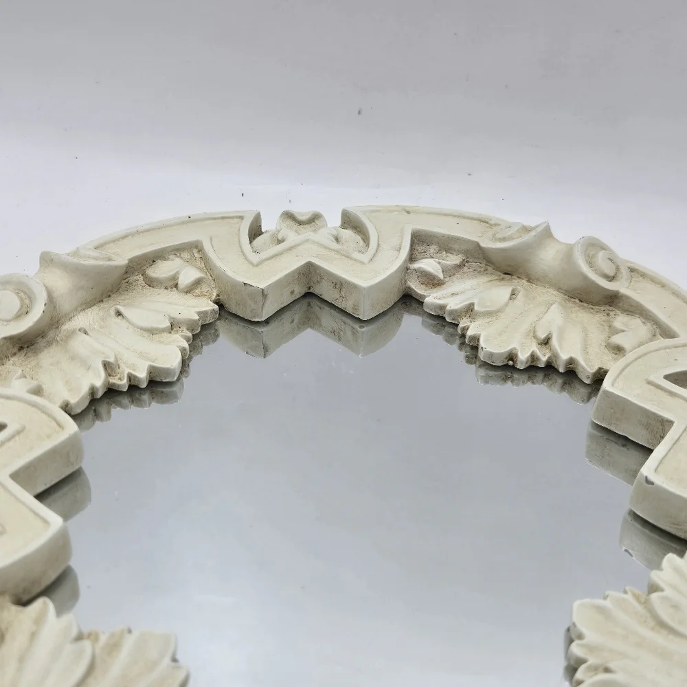 Vintage Heavy Resin Antiqued Decorative 8” Mirror BEAUTIFUL Wall Decor